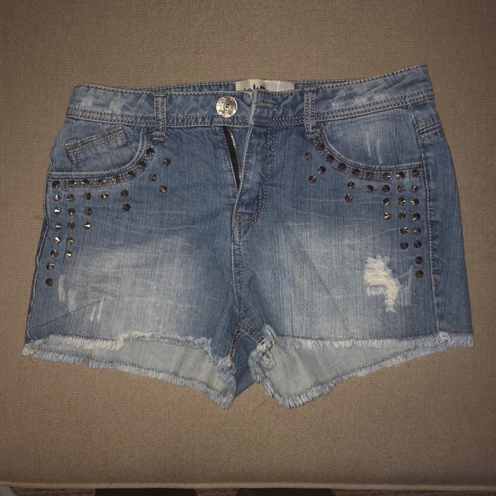 Studded high waist cutoff shorts